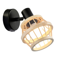 Industrial and Classic Black Switched Wall Light with Brown Bamboo Framed Sha...