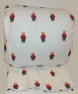 Ralph Lauren Polo Teddy Bear Boy 3p Full Queen Comforter Shams