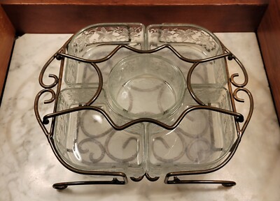 Princess House Fantasia Chip & Dip/Veggie Cheese Server w/ 2- piece Metal Caddy