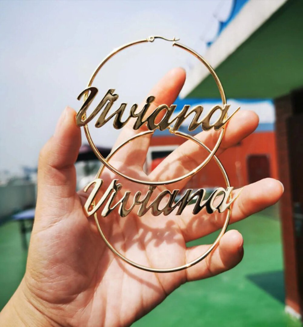 CustomHoopNameEarringsThickBambooEarringsJ-LoInspiredNameHoops