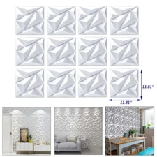 PVC Wall Panels 3D Diamond Design 12 Tiles White Decorative Plants Waterproof