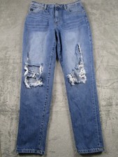 Kancan Jeans Womens 28 Blue Denim Distressed High Rise Mom Fit Light Wash
