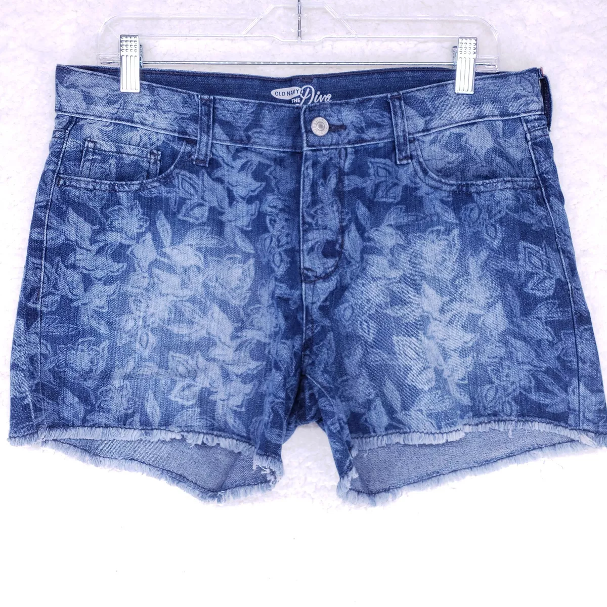OLD NAVY Diva Flower Jean Shorts Womens Size 10 Mid Rise Denim