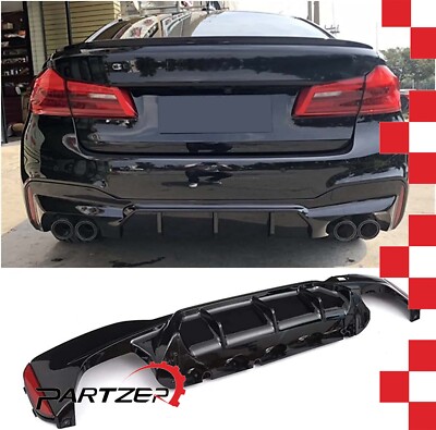 M5 Style Glossy Black Rear Diffuser For 17-23 BMW G30 5 Series W/ M Sport Bumper