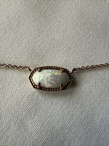 Kendra Scott Elisa White Iridescent Drusy Pendant Necklace Gold Tone - Picture 2 of 7