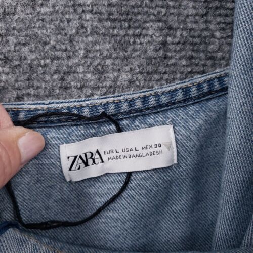 Zara Dress Womens L Large Blue Mini Denim One Shoulder Jean Asymmetric A Line - Picture 7 of 14