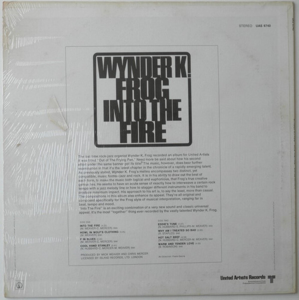 米LP Wynder K. Frog Into The Fire LPS212 Wah Wah Records /00260 Wynder K. Frog - Into The Fire 1970 LP, Album United Artists