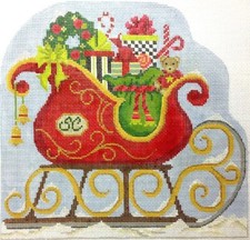 Needlepoint Handpainted Christmas Kelly Clark Santa Claus Sleigh 7x7