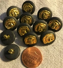 12 Gold Tone & Matte Black Plastic Shank Buttons Face 9/16" Almost 15mm 3665