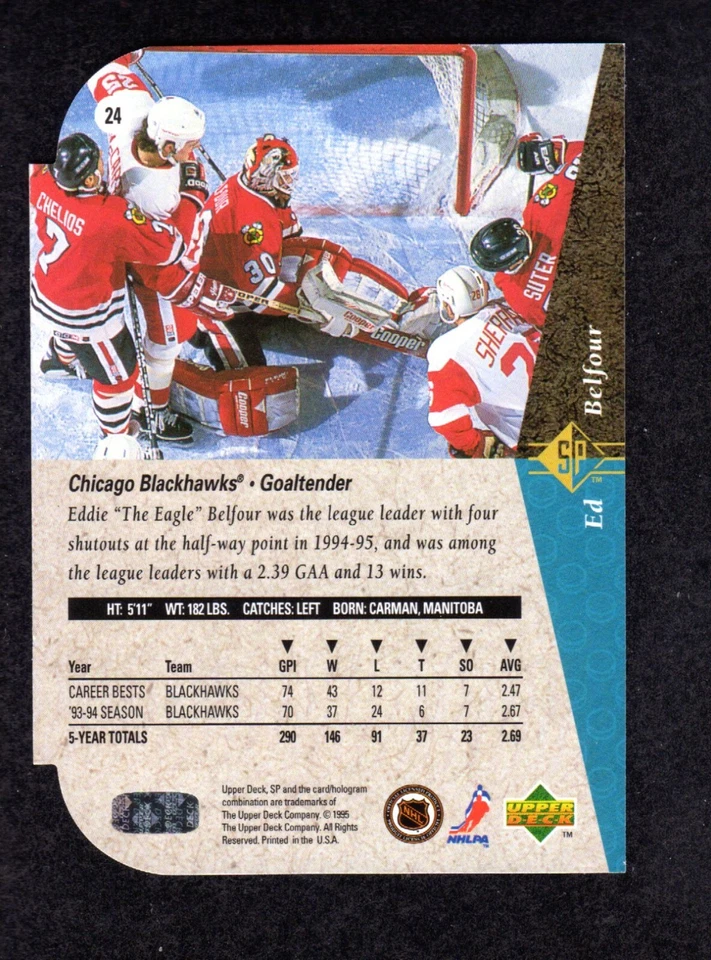 1994-95 Upper Deck SP Die Cut #24 Ed Belfour Blackhawks HOF Card NM/MT to MINT - Image 2 of 2
