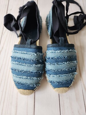 Jimmy Choo Blue Denim Lace Up Espadrille Shoes Womens Size 5