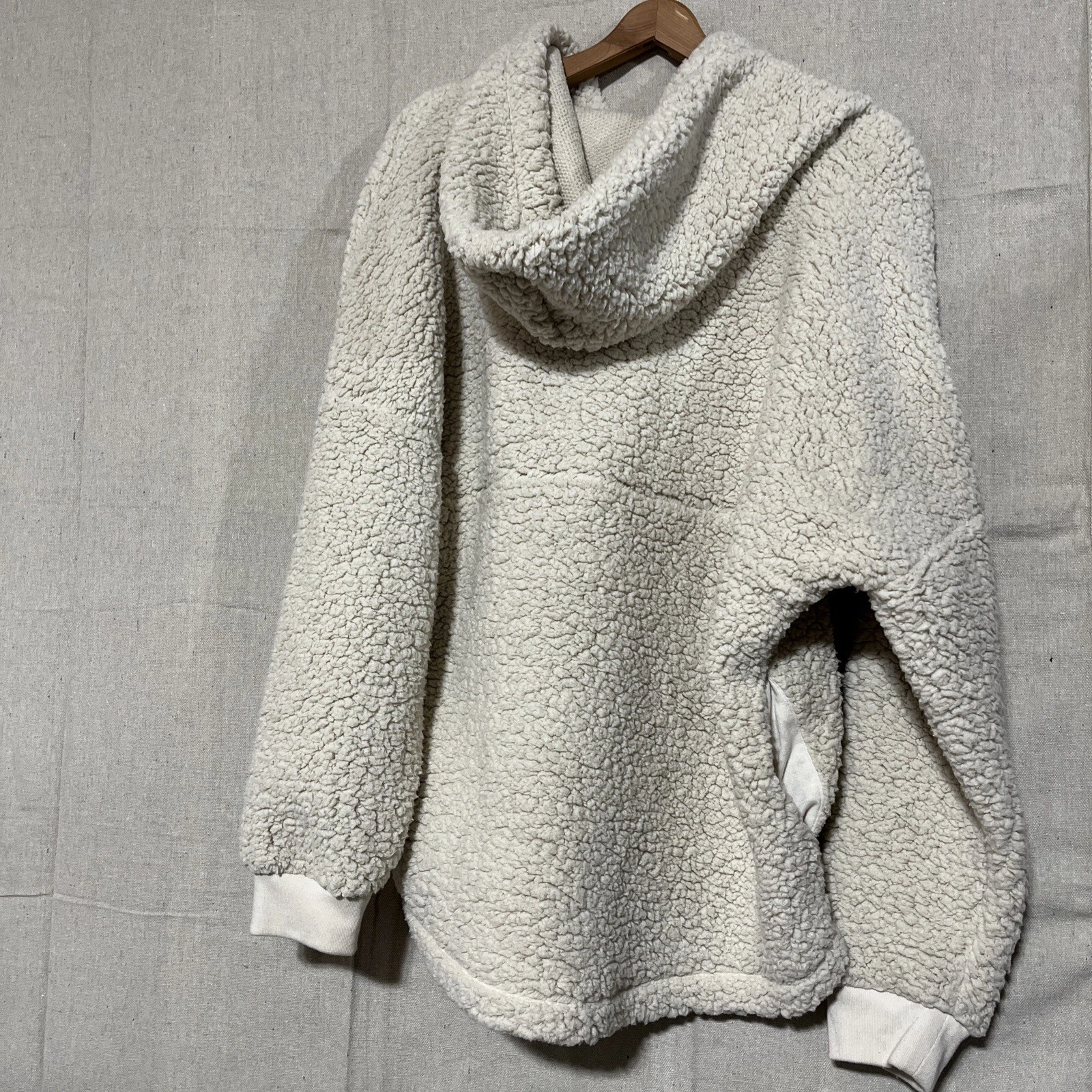 OFF WHITE Felpa con cappuccio pullover Victoria's Secret Varsity Sherpa mezza cerniera AVORIO grande