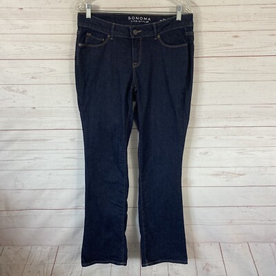 Sonoma Mid Rise Demi Boot Cut Jeans Womens Size 6 Dark Blue Stretch 32x32