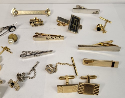 Lot vintage de boutons de manchette et pinces à cravate homme barres et épingles à cravate lot de 23 ensembles - Photo 3/17