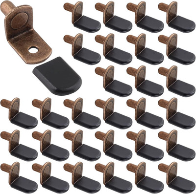 30 Pcs Shelf Support Pegs, 1/4 Inch L-Shaped Clips with Rubber Sleeve, Cabinet S