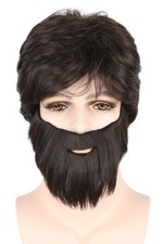 Mens Costume Wigs and Beard Set 70s Wigs for Men Brown Short Curly Bouffant W...