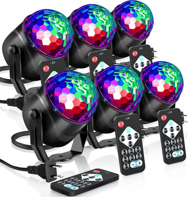 6 Pack Disco Ball Party Lights RGB DJ Strobe Light Lamp, 7 Modes Sound Activated