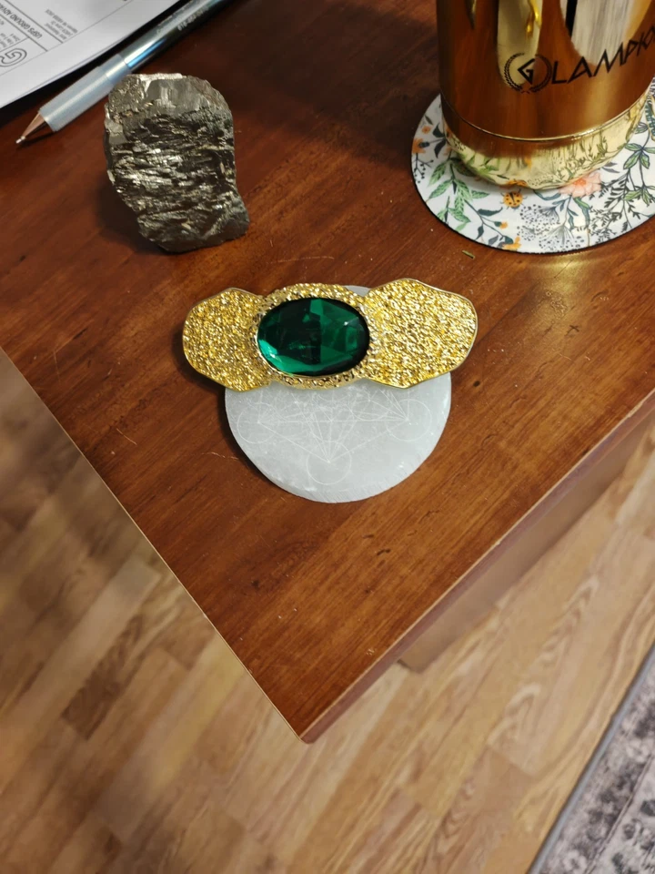 Vintage retro gold plated emerald green stone hair barrette clip - Image 2 of 4