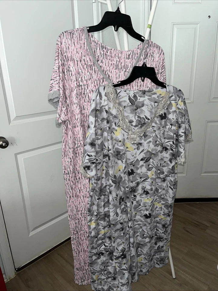 2 Camisón Joyspun Cálido Acogedor Poliéster Spandex Talla Grande 3X Rosa/Gris Foto 2 de 3