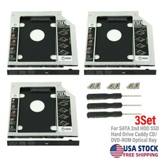 9.5mm Universal For SATA 2nd HDD SSD Hard Drive Caddy CD/DVD-ROM Optical Bay 3X