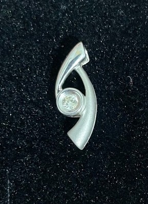 14K White Gold & Genuine Diamond Abstract 1 Inch Pendant