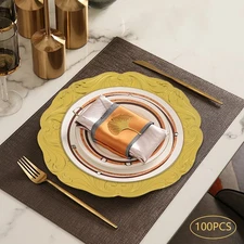 100* Plastic Plates Set 12.8in Round Party Plates BBQ Stackable Decorative Plate