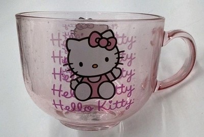 Sanrio Hello Kitty Clear Pink Glass Mug/Tea Cup 14 oz w/ Classic Character Look