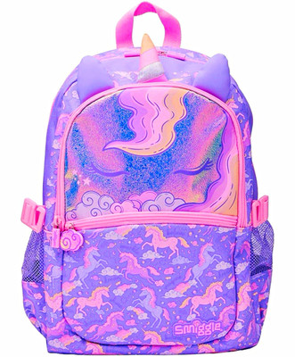 Smiggle Unicorn Backpack Kids Large School Book Bag Purple Pink 3D New