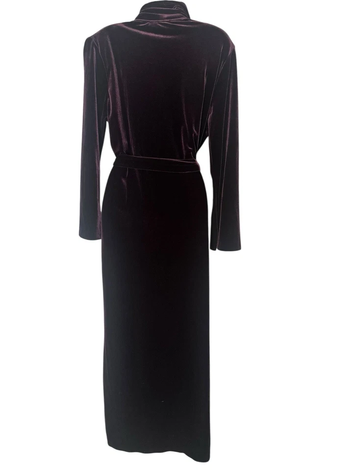 De Colección Diamante Té Púrpura Terciopelo Elegante Cinturón Envoltura Larga Lujosa Bata Canadiense M Foto 3 de 4