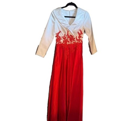 High Low Red and White Wedding Mother of the Bride Dress Satin Lace w/ Applique