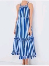 Pomander Place SMALL Tuckernuck Blue Striped Avondale Tiered Halter Maxi