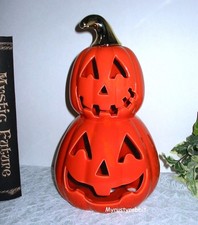 Stacked Jack O Lantern Pumpkin Figurine LED Light Up Battery Op 11" Tall