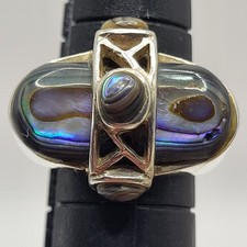 Vintage Modernist Paua Shell Ring Purple Sterling Silver Sz 5.5 Abalone Signed K