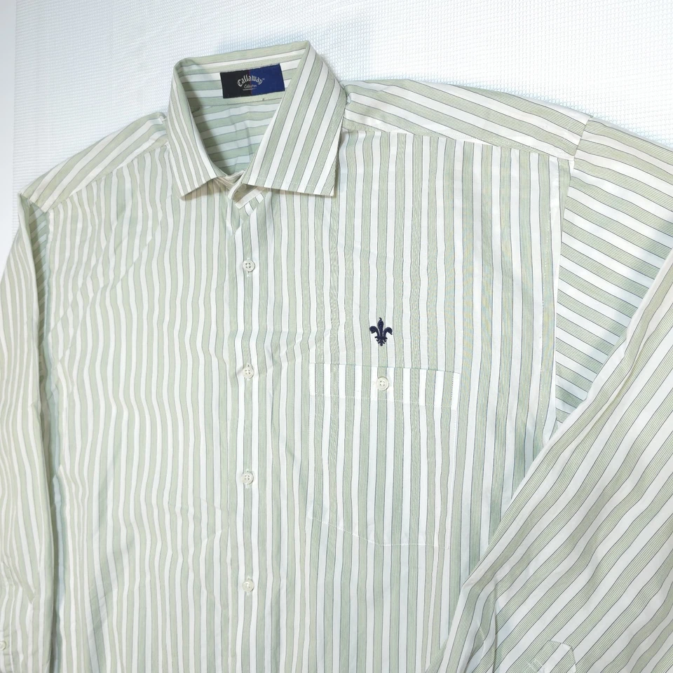 Camisa Callaway Para Hombre Talla L Verde Manga Larga Patrón Rayas Camisa Callaway Foto 2 de 4