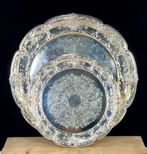 Vintage Silver Ornate Silverplated Tray Platter Chargers Set 2 Leonard 10” & 14”