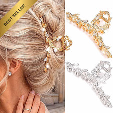 Rhinestone Hair Claw Clips 2 Pack Gold Sparkly Large Hair Clips for Women Girls