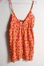 Boohoo Womens Floral Strappy Mini Dress Yellow Pink - Size 16 (M17)