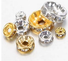 Silver or Gold Rhinestone Shamballa Beads Spacers Rondelle Bracelet Charms K17