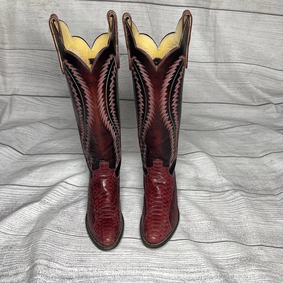 Botas occidentales Justin para mujer 5,5 vintage hasta la rodilla piel de serpiente pitón roja Foto 2 de 4