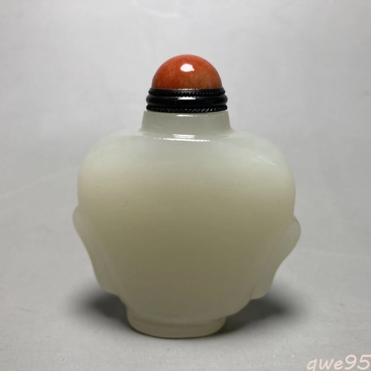 骨董品 本物和田白玉 手彫 清代人参如意紋 鼻煙壺 薬瓶 美品 骨董品