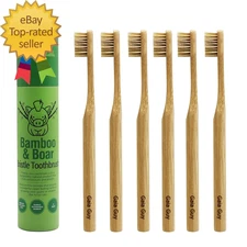 Natural Bristle Bamboo Toothbrush  NO Nylon  Boar Hair ONLY  Totally Compostable