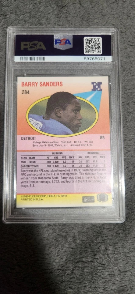 Fleer 1990 - Barry Sanders #284 PSA 9 Foto 2 de 2
