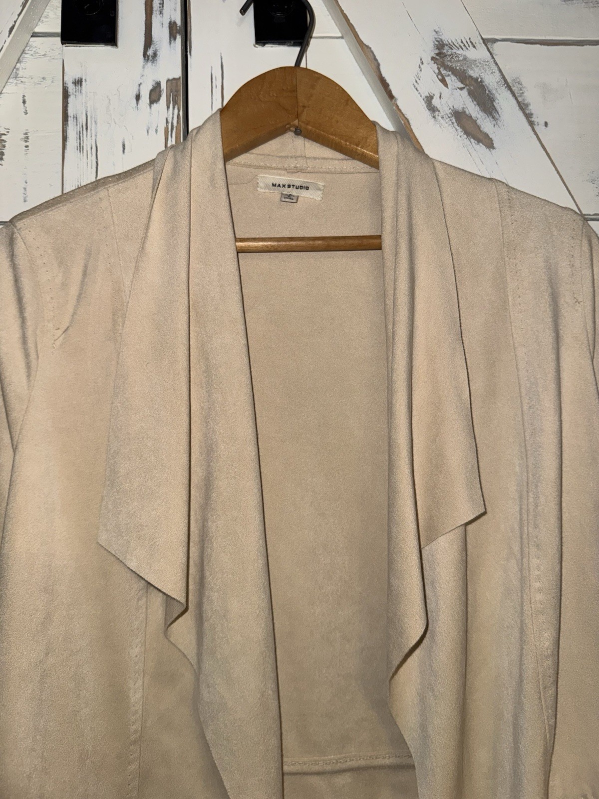 Max Studio Cream Open Front Drape Jacket Faux Sue… - image 3