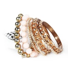 7-Piece Retro Burnished Gold Inlaid Rhinestones Bangle Bracelet Set for Her