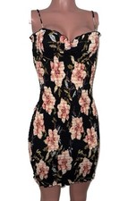 Sexy Floral All Over Smocked Body Con Short Sun Cleavage Dress L New Party Y2K
