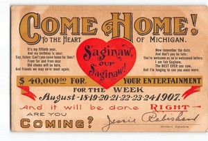 Saginaw Semi-Centennial Celebration Large Letter Postcard 1907