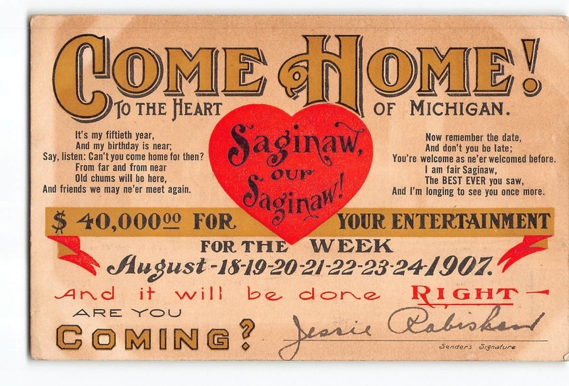 Saginaw Semi-Centennial Celebration Large Letter Postcard 1907