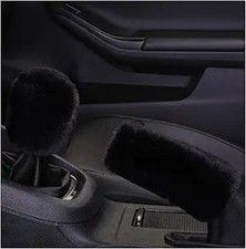 2PCS Plush Car Gear Shift Knob Cover and Handbrake Cover, Soft An Color: Black