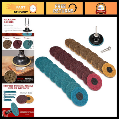 25Pcs 3'' Roloc Sanding Discs Set - Fine, Medium, Coarse Grits + 1/4'' Holder for
