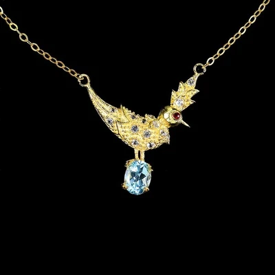 925 Collar de Plata de Ley Ovalado Topacio Azul 8x6mm Gema Natural Joyería 1 - Imagen 1 de 4